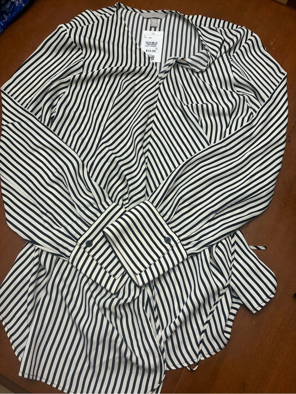 H&M Black & White Striped Button-Down Blouse